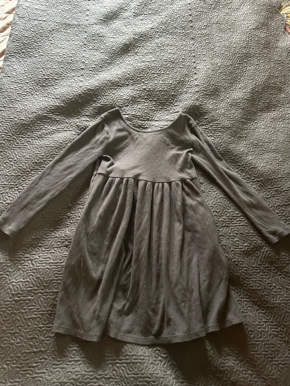 Girls' Long Sleeve Black Ribbed Dress
